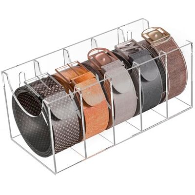Sezanrpt Organiseur de ceinture en acrylique transparent à 5 compartiments pour cravates, fixation murale - Publicité Sezanrpt Organiseur de ceinture en acrylique transparent à 5 compartiments pour cravates, fixation murale - Publicité