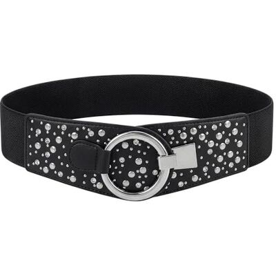 BlackButterfly Large Élastique Extensible Métal Clouté Crochet Boucle Ceinture (Noir, S) - Publicité BlackButterfly Large Élastique Extensible Métal Clouté Crochet Boucle Ceinture (Noir, S) - Publicité