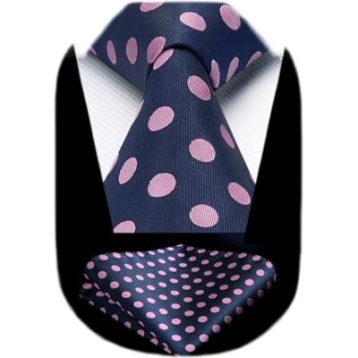 HISDERN Cravate Homme Bleu marine à Pois Cravates et Pochette Mariage Dot Ensemble de Cravate Mouchoir - Publicité HISDERN Cravate Homme Bleu marine à Pois Cravates et Pochette Mariage Dot Ensemble de Cravate Mouchoir - Publicité
