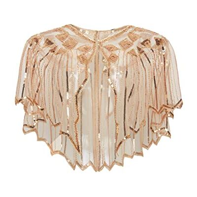 BABEYOND ArtiDeco Écharpe rétro pour robe de soirée 1920s Châle femme à Paillettes pour mariage, fête, bal (Rose doré) - Publicité BABEYOND ArtiDeco Écharpe rétro pour robe de soirée 1920s Châle femme à Paillettes pour mariage, fête, bal (Rose doré) - Publicité