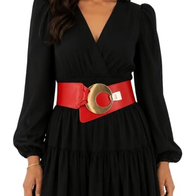 FASHIONGEN Ceinture en Cuir véritable large femme boucle ronde croisé SOLAINE Rouge (Boucle doré), S-L - Publicité FASHIONGEN Ceinture en Cuir véritable large femme boucle ronde croisé SOLAINE Rouge (Boucle doré), S-L - Publicité