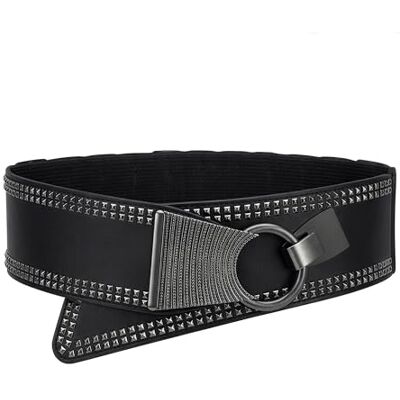 BlackButterfly Large Élastique Extensible Métal Clouté Crochet Boucle Ceinture (Noir, L) - Publicité BlackButterfly Large Élastique Extensible Métal Clouté Crochet Boucle Ceinture (Noir, L) - Publicité