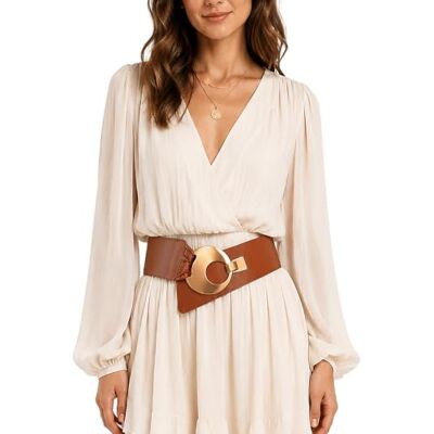 FASHIONGEN Ceinture en Cuir véritable large femme boucle ronde croisé SOLAINE Camel (Boucle doré), S-L - Publicité FASHIONGEN Ceinture en Cuir véritable large femme boucle ronde croisé SOLAINE Camel (Boucle doré), S-L - Publicité