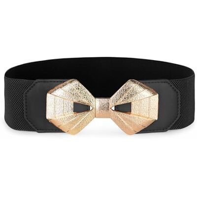 BlackButterfly Large Ajustable Élastique extensible Ceinture Rétro Nœud doré Boucle Taille Ceinture (Noir, S) - Publicité BlackButterfly Large Ajustable Élastique extensible Ceinture Rétro Nœud doré Boucle Taille Ceinture (Noir, S) - Publicité