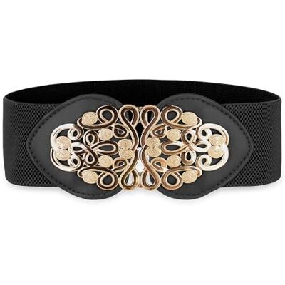 BlackButterfly Large Ajustable Élastique extensible Ceinture Rétro Or Méduse Boucle Taille Ceinture (Noir, L) - Publicité BlackButterfly Large Ajustable Élastique extensible Ceinture Rétro Or Méduse Boucle Taille Ceinture (Noir, L) - Publicité