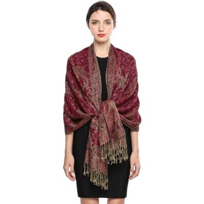 EASE LEAP Écharpe Pashmina pour Femme Châle Paisley Hijab de couleur chaude avec empiècements soyeux et sensation de luxe dans les couleurs vives avec des franges/(2-Jujube rouge) - Publicité EASE LEAP Écharpe Pashmina pour Femme Châle Paisley Hijab de couleur chaude avec empiècements soyeux et sensation de luxe dans les couleurs vives avec des franges/(2-Jujube rouge) - Publicité