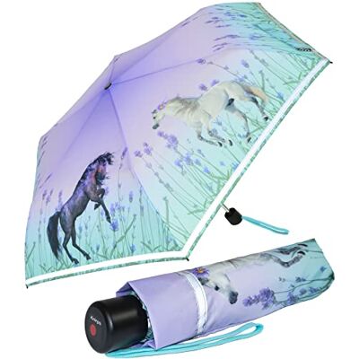 Knirps 4Kids Parapluie de poche réfléchissant pour enfant avec bordure réfléchissante, Wild Horses, 90 cm, Parapluie de poche avec ouverture manuelle - Publicité Knirps 4Kids Parapluie de poche réfléchissant pour enfant avec bordure réfléchissante, Wild Horses, 90 cm, Parapluie de poche avec ouverture manuelle - Publicité
