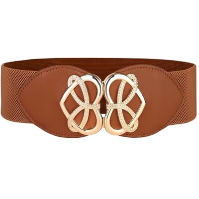 BlackButterfly Large Ajustable Élastique extensible Ceinture Rétro Cœur doré Boucle Taille Ceinture (Brun clair, XL) - Publicité BlackButterfly Large Ajustable Élastique extensible Ceinture Rétro Cœur doré Boucle Taille Ceinture (Brun clair, XL) - Publicité