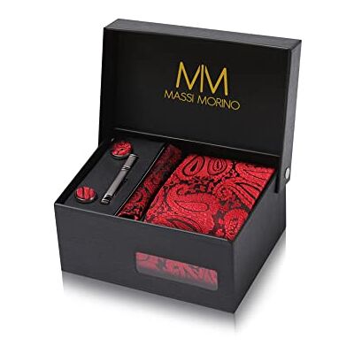 Massi Morino Cravate Homme avec mouchoirs de poche, boutons de manchette et Pinces à cravates Coffret cadeau Accessoires de Fete de Mariage - Publicité Massi Morino Cravate Homme avec mouchoirs de poche, boutons de manchette et Pinces à cravates Coffret cadeau Accessoires de Fete de Mariage - Publicité