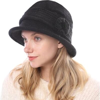 iNszkoos Femme Chapeau Cloche en Tricotés Béret d'hiver en Cachemire la Flore Chaud Casquette Vintage Rétro des années 1920 Chapeau Bonnet Casquette à visière - Publicité iNszkoos Femme Chapeau Cloche en Tricotés Béret d'hiver en Cachemire la Flore Chaud Casquette Vintage Rétro des années 1920 Chapeau Bonnet Casquette à visière - Publicité