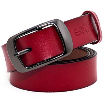ESPOFY Ceinture pour femmes Ceinture en cuir véritable avec boucle en alliage à une broche Rouge (115cm) - Publicité ESPOFY Ceinture pour femmes Ceinture en cuir véritable avec boucle en alliage à une broche Rouge (115cm) - Publicité
