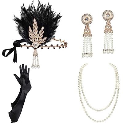 BABEYOND Accessoire Gastby des Années 1920 Costume Flapper Accessoire pour Femme y Compris Bandeau Collier Gants et Porte-Cigarette - Publicité BABEYOND Accessoire Gastby des Années 1920 Costume Flapper Accessoire pour Femme y Compris Bandeau Collier Gants et Porte-Cigarette - Publicité
