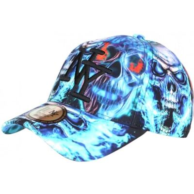 Hip Hop Honour Casquette Tête de Mort Bleue Print Original NY Baseball Skull Taille Unique Bleu - Publicité Hip Hop Honour Casquette Tête de Mort Bleue Print Original NY Baseball Skull Taille Unique Bleu - Publicité