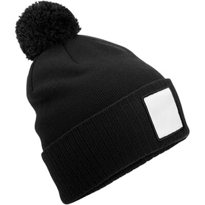 Beechfield Bonnet à pompons avec écusson appliqué, noir/blanc, Taille unique - Publicité Beechfield Bonnet à pompons avec écusson appliqué, noir/blanc, Taille unique - Publicité