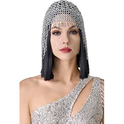 BABEYOND 1920s Flapper Cap Bandeau Perle Vintage Coiffe Bandeau Casque 1920s Accessoires Argenté - Publicité BABEYOND 1920s Flapper Cap Bandeau Perle Vintage Coiffe Bandeau Casque 1920s Accessoires Argenté - Publicité