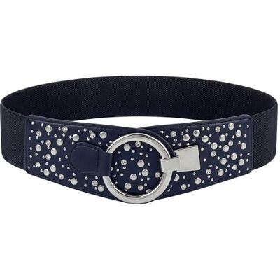 BlackButterfly Large Élastique Extensible Métal Clouté Crochet Boucle Ceinture (Bleu nuit, M) - Publicité BlackButterfly Large Élastique Extensible Métal Clouté Crochet Boucle Ceinture (Bleu nuit, M) - Publicité