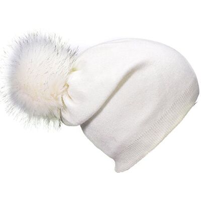 DonDon Bonnet d'hiver avec pompon détachable à changer femme bonnet laine chaud et doux Blanc - Publicité DonDon Bonnet d'hiver avec pompon détachable à changer femme bonnet laine chaud et doux Blanc - Publicité