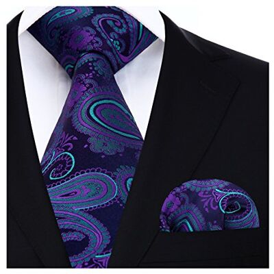 HISDERN Cravate à motif cachemire pour homme Bleu marine Paisley Floral Mouchoir de fête de mariage pour homme Cravate et pochette de costume - Publicité HISDERN Cravate à motif cachemire pour homme Bleu marine Paisley Floral Mouchoir de fête de mariage pour homme Cravate et pochette de costume - Publicité