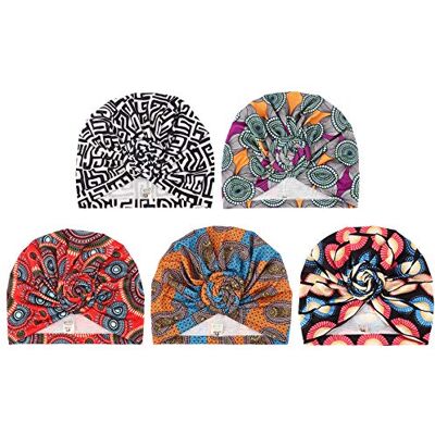 DRESHOW 5 Pièces Turban Africain pour Femme Bonnet Pré-noué Bonnet Chimio Casquette de Perte de Cheveux Chapeau,Taille unique,5 Pack Leopard Print Fleur - Publicité DRESHOW 5 Pièces Turban Africain pour Femme Bonnet Pré-noué Bonnet Chimio Casquette de Perte de Cheveux Chapeau,Taille unique,5 Pack Leopard Print Fleur - Publicité