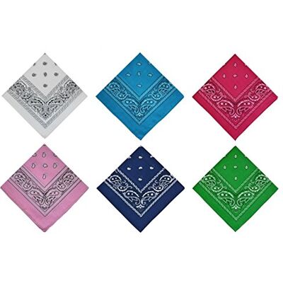 PURECITY® Bandana Original Paisley 100% Coton Foulard Qualité Supérieure/Unité/Lot de 6 / Lot de 12 / 52cm x 52 cm/Tendance Accessoire de Mode Nouvelle Collection (1# Lot de 6 Multicolore) - Publicité PURECITY® Bandana Original Paisley 100% Coton Foulard Qualité Supérieure/Unité/Lot de 6 / Lot de 12 / 52cm x 52 cm/Tendance Accessoire de Mode Nouvelle Collection (1# Lot de 6 Multicolore) - Publicité
