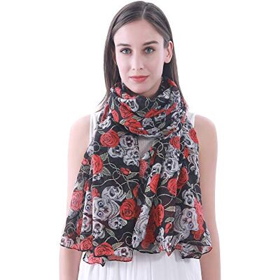 Lina & Lily Écharpe Châle Foulard Femme Bufanda Imprimé Crâne Rose - Publicité Lina & Lily Écharpe Châle Foulard Femme Bufanda Imprimé Crâne Rose - Publicité