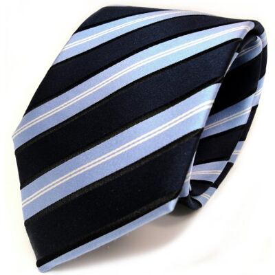 TigerTie designer seidenkrawatte bleu foncé/bleu clair/rayures noir/argent-cravate 100% soie - Publicité TigerTie designer seidenkrawatte bleu foncé/bleu clair/rayures noir/argent-cravate 100% soie - Publicité