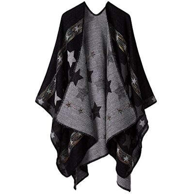 Shmily Girl Femme Cape Poncho Extra Large écharpe Châle Blanket Poncho Automne Hiver (One Size, Étoiles/Noir) - Publicité Shmily Girl Femme Cape Poncho Extra Large écharpe Châle Blanket Poncho Automne Hiver (One Size, Étoiles/Noir) - Publicité