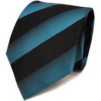 TigerTie cravate en soie turquoise vert opale noir rayé cravate en soie tie - Publicité TigerTie cravate en soie turquoise vert opale noir rayé cravate en soie tie - Publicité