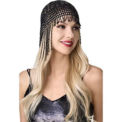 BABEYOND 1920s Flapper Cap Bandeau Perle Vintage Coiffe Bandeau Casque 1920s Accessoires Noir - Publicité BABEYOND 1920s Flapper Cap Bandeau Perle Vintage Coiffe Bandeau Casque 1920s Accessoires Noir - Publicité