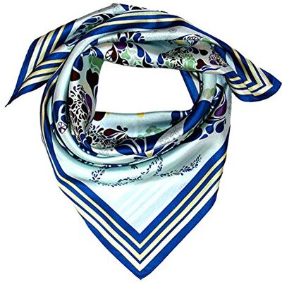 LORENZO CANA Foulard pour la femme – écharpe de 100% soie pour le printemps et l´été, carré avec les mesures de 70 x 70 cm – en bleu clair turquoise jaune blanc - Publicité LORENZO CANA Foulard pour la femme – écharpe de 100% soie pour le printemps et l´été, carré avec les mesures de 70 x 70 cm – en bleu clair turquoise jaune blanc - Publicité