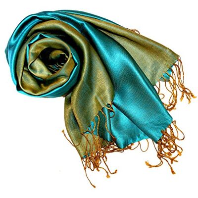LORENZO CANA Foulard de 70% soie et 30% viscose pour la femme – écharpe réversible avec les mesures de 70 x 90 cm une étole noble pour le printemps et l´été – double face en bleu ciel or - Publicité LORENZO CANA Foulard de 70% soie et 30% viscose pour la femme – écharpe réversible avec les mesures de 70 x 90 cm une étole noble pour le printemps et l´été – double face en bleu ciel or - Publicité