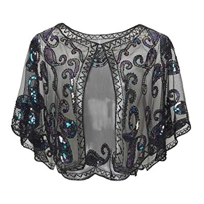 BABEYOND ArtiDeco Cape de Mariage 1920s Châle Femme Flapper Accessoires Charleston Années 20 Vintage Partie à Thème Soirée(Noir coloré) - Publicité BABEYOND ArtiDeco Cape de Mariage 1920s Châle Femme Flapper Accessoires Charleston Années 20 Vintage Partie à Thème Soirée(Noir coloré) - Publicité