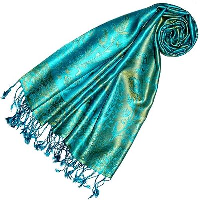 Lorenzo Cana Pashmina Foulard jacquard tissé 100 % soie Motif cachemire Turquoise Vert clair, Turquoise/jaune citron, 70 x 190 cm - Publicité Lorenzo Cana Pashmina Foulard jacquard tissé 100 % soie Motif cachemire Turquoise Vert clair, Turquoise/jaune citron, 70 x 190 cm - Publicité