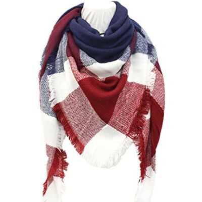 SUNDAY ROSE Femmes Plaid Écharpe Grand Frangée Tartan Châle Bleu Rouge Blanc - Publicité SUNDAY ROSE Femmes Plaid Écharpe Grand Frangée Tartan Châle Bleu Rouge Blanc - Publicité