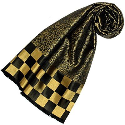 LORENZO CANA Foulard de 100% soie pour la femme – écharpe damas avec les mesures de 25 x 160 cm tissue jacquard à double épaisseur, léger et noble pour le printemps et l´été en noir doré - Publicité LORENZO CANA Foulard de 100% soie pour la femme – écharpe damas avec les mesures de 25 x 160 cm tissue jacquard à double épaisseur, léger et noble pour le printemps et l´été en noir doré - Publicité