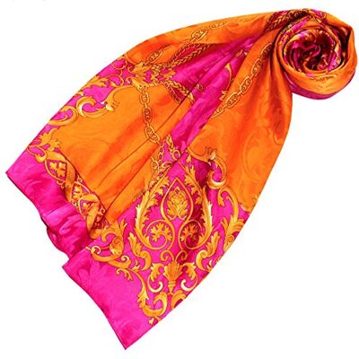 LORENZO CANA Foulard damas de 100% soie pour la femme – écharpe damas, carré avec les mesures de 88 x 88 cm un bijou noble pour le printemps et l´été – brillant en orange or rose - Publicité LORENZO CANA Foulard damas de 100% soie pour la femme – écharpe damas, carré avec les mesures de 88 x 88 cm un bijou noble pour le printemps et l´été – brillant en orange or rose - Publicité