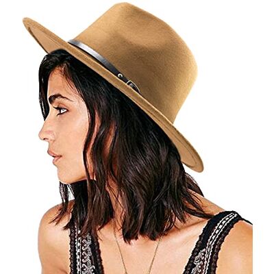 DRESHOW Chapeau Fedora à Large Bord pour Femme avec Boucle de Ceinture Rétro Panama Floppy Hat - Publicité DRESHOW Chapeau Fedora à Large Bord pour Femme avec Boucle de Ceinture Rétro Panama Floppy Hat - Publicité