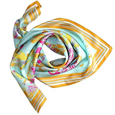 LORENZO CANA Foulard pour la femme – écharpe de 100% soie pour le printemps et l´été, carré avec les mesures de 70 x 70 cm – une sensation de luxe en turquoise orange ocre bois de santal rose violet - Publicité LORENZO CANA Foulard pour la femme – écharpe de 100% soie pour le printemps et l´été, carré avec les mesures de 70 x 70 cm – une sensation de luxe en turquoise orange ocre bois de santal rose violet - Publicité
