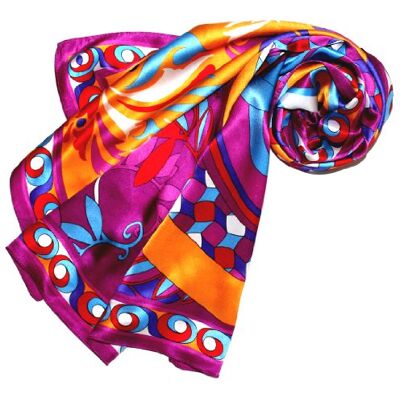 LORENZO CANA Foulard pour la femme – écharpe de 100% soie pour le printemps et l´été, carré avec les mesures de 90 x 90 cm – en violet rose turquoise bleu jaune blanc - Publicité LORENZO CANA Foulard pour la femme – écharpe de 100% soie pour le printemps et l´été, carré avec les mesures de 90 x 90 cm – en violet rose turquoise bleu jaune blanc - Publicité