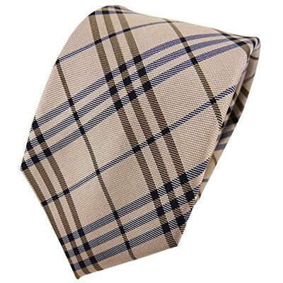 TigerTie cravate en soie doré beige bleu foncé à carreaux cravate en soie - Publicité TigerTie cravate en soie doré beige bleu foncé à carreaux cravate en soie - Publicité