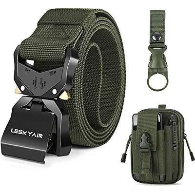 Leskyair Ceinture Tactique pour Hommes, Ceinture Militaire de Travail avec Boucle à Dégagement Rapide en Métal, Cadeau avec Pochette Tactique et Crochet de bouteille d'eau - Publicité Leskyair Ceinture Tactique pour Hommes, Ceinture Militaire de Travail avec Boucle à Dégagement Rapide en Métal, Cadeau avec Pochette Tactique et Crochet de bouteille d'eau - Publicité