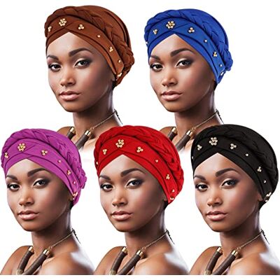DRESHOW Femmes Africaine Turban pré-noués Tresse Torsadée Bonnet Chimio Casquette de Perte de Cheveux Chapeau - Publicité DRESHOW Femmes Africaine Turban pré-noués Tresse Torsadée Bonnet Chimio Casquette de Perte de Cheveux Chapeau - Publicité