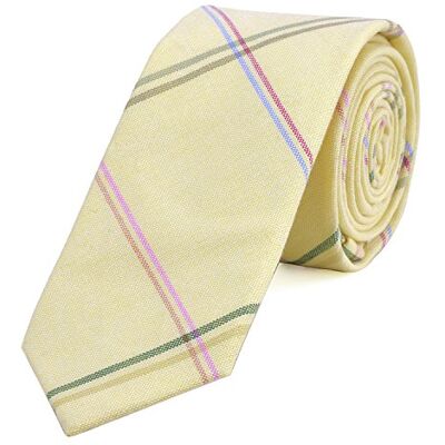 DonDon Fine cravate de coton avec rayures pour hommes 6 cm jaune pastel rayé - Publicité DonDon Fine cravate de coton avec rayures pour hommes 6 cm jaune pastel rayé - Publicité