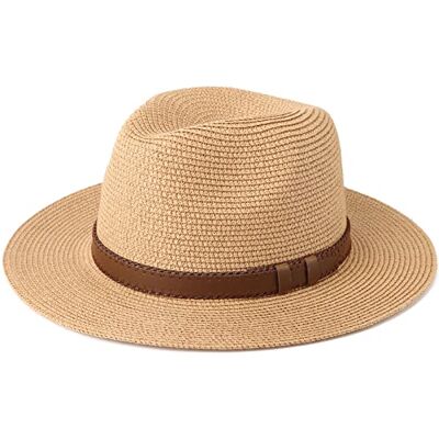 DRESHOW Femme Homme Chapeau de Paille Panama Chapeau Été Large Bord Chapeau de Soleil Anti-UV pour Plage Voyage Fedora Chapeau de Soleil, Taille Unique, Belt Khaki-V2 - Publicité DRESHOW Femme Homme Chapeau de Paille Panama Chapeau Été Large Bord Chapeau de Soleil Anti-UV pour Plage Voyage Fedora Chapeau de Soleil, Taille Unique, Belt Khaki-V2 - Publicité