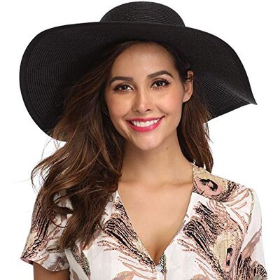 DRESHOW Femme Capeline Chapeau de Paille Chapeau à Large Bord Casquettes Anti-Soleil Respirant Anti UV Chapeau de Paille Plage Chapeau de Soleil UPF,Taille unique,Style B-Noir - Publicité DRESHOW Femme Capeline Chapeau de Paille Chapeau à Large Bord Casquettes Anti-Soleil Respirant Anti UV Chapeau de Paille Plage Chapeau de Soleil UPF,Taille unique,Style B-Noir - Publicité