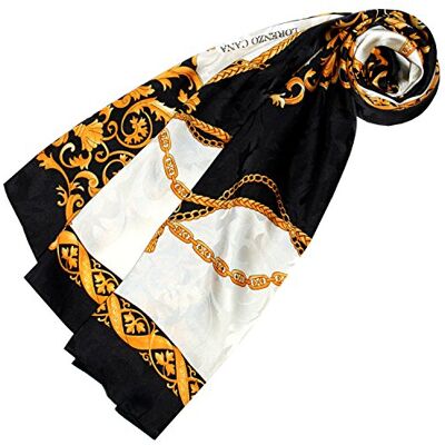 LORENZO CANA Foulard damas de 100% soie pour la femme – écharpe damas, carré avec les mesures de 88 x 88 cm un bijou noble pour le printemps et l´été – brillant en noir blanc or - Publicité LORENZO CANA Foulard damas de 100% soie pour la femme – écharpe damas, carré avec les mesures de 88 x 88 cm un bijou noble pour le printemps et l´été – brillant en noir blanc or - Publicité