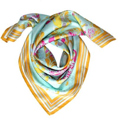 LORENZO CANA Foulard pour la femme – écharpe de 100% soie pour le printemps et l´été, carré avec les mesures de 70 x 70 cm – une sensation de luxe en turquoise orange ocre bois de santal rose violet - Publicité LORENZO CANA Foulard pour la femme – écharpe de 100% soie pour le printemps et l´été, carré avec les mesures de 70 x 70 cm – une sensation de luxe en turquoise orange ocre bois de santal rose violet - Publicité