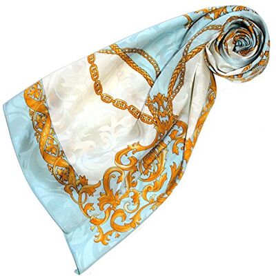 LORENZO CANA Foulard damas de 100% soie pour la femme – écharpe damas, carré avec les mesures de 88 x 88 cm un bijou noble pour le printemps et l´été – brillant en bleu ciel or blanc - Publicité LORENZO CANA Foulard damas de 100% soie pour la femme – écharpe damas, carré avec les mesures de 88 x 88 cm un bijou noble pour le printemps et l´été – brillant en bleu ciel or blanc - Publicité