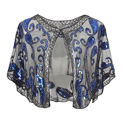 BABEYOND Châle Vintage des Années 1920s pour Femme Cape de Flapper pour Mariage Accessoires Charleston 20s Boléro Style Gatsby Partie à Thème Soirée Noir Bleu - Publicité BABEYOND Châle Vintage des Années 1920s pour Femme Cape de Flapper pour Mariage Accessoires Charleston 20s Boléro Style Gatsby Partie à Thème Soirée Noir Bleu - Publicité