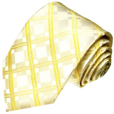 Lorenzo Cana Cravate design en 100 % soie pure, crème, beige, doré, à carreaux, mariage – - Publicité Lorenzo Cana Cravate design en 100 % soie pure, crème, beige, doré, à carreaux, mariage – - Publicité